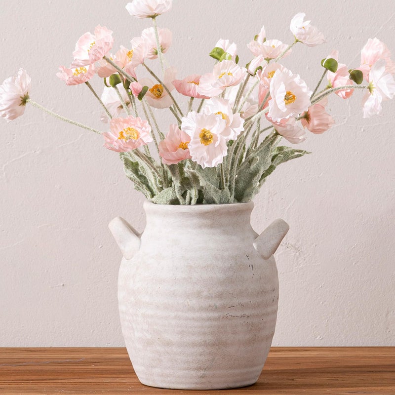 Vanselia Ceramic Flower Vase Home Decor - Farmhouse Table Vases with Handle Living Room Decoration Vintage Decorative Aesthetic for Shelf Coffee Dining Desk House Bookshelf Fireplace (7.1" Rustic) - Image 5