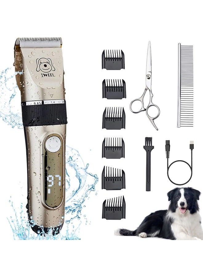 IWEEL Dog Clippers, 2-Speed Professional Rechargeable Cordless Cat Shaver and Low Noise Water Proof Electric Dog Trimmer Pet Grooming Kit Animal Hair Clippers Tool with Scissors Combs - Image 1