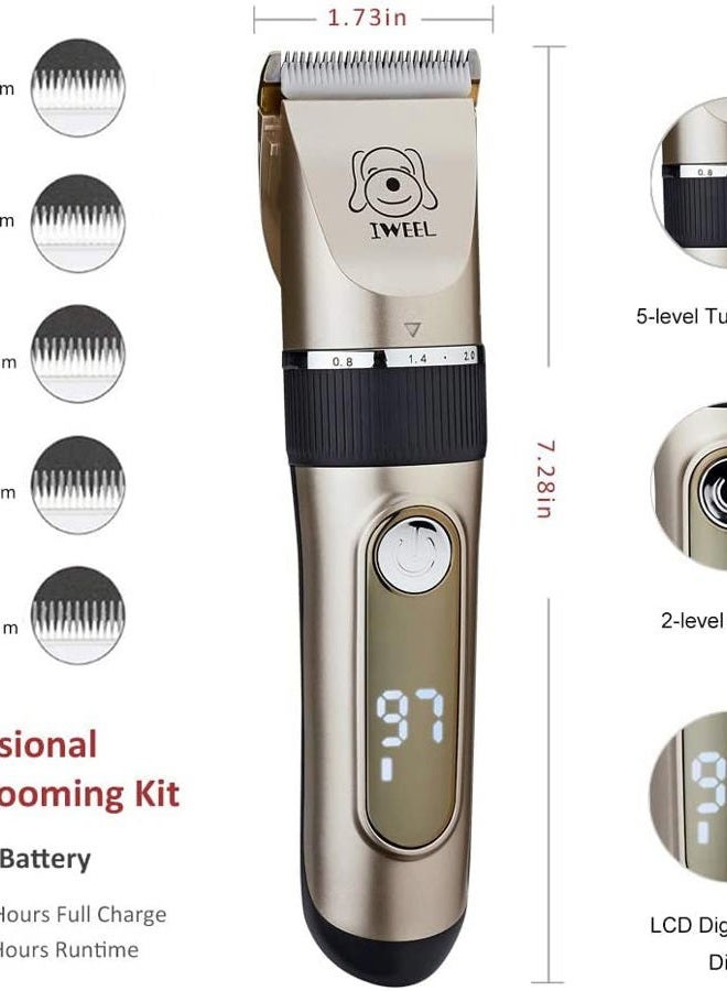 IWEEL Dog Clippers, 2-Speed Professional Rechargeable Cordless Cat Shaver and Low Noise Water Proof Electric Dog Trimmer Pet Grooming Kit Animal Hair Clippers Tool with Scissors Combs - Image 4