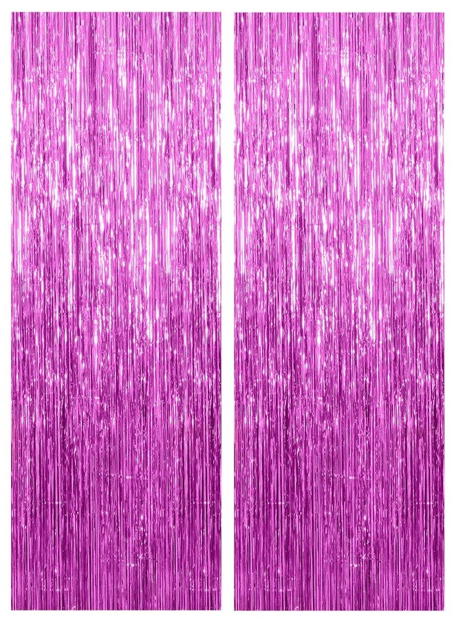 K.E.J. Hot Pink Foil Fringe Curtain Backdrop Curtain for Birthday Party Theme Party Decoration 2 Pack - Image 1