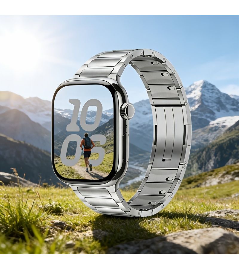 42mm Black Ultra Thin I Pattern Sliding Buckle Steel Strap For Apple Watch 4 5 6 7 8 9 10 11 SE - Image 1
