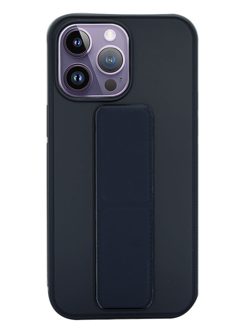 Theodor Fully Covered With Finger Grip Stand Holder Anti Slip Shockproof Protective Case Cover For Apple iPhone 14 Pro Max Dark Blue 