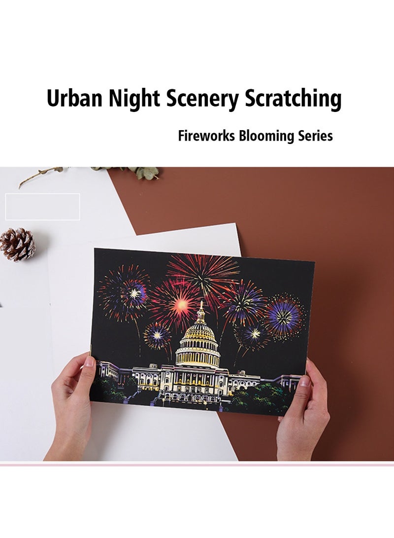 Scratch Paper Art Set ,City Series Night View Creative Gift,Rainbow Magic Scratch Paper for Kids Black Scratch it Off Art Crafts Kits (4 Paper with1 Wooden Pen) - Image 4