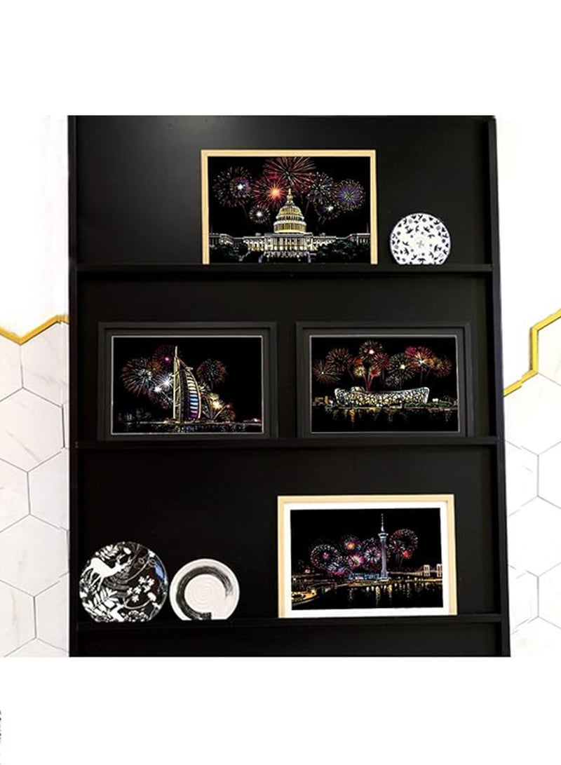 Scratch Paper Art Set ,City Series Night View Creative Gift,Rainbow Magic Scratch Paper for Kids Black Scratch it Off Art Crafts Kits (4 Paper with1 Wooden Pen) - Image 5