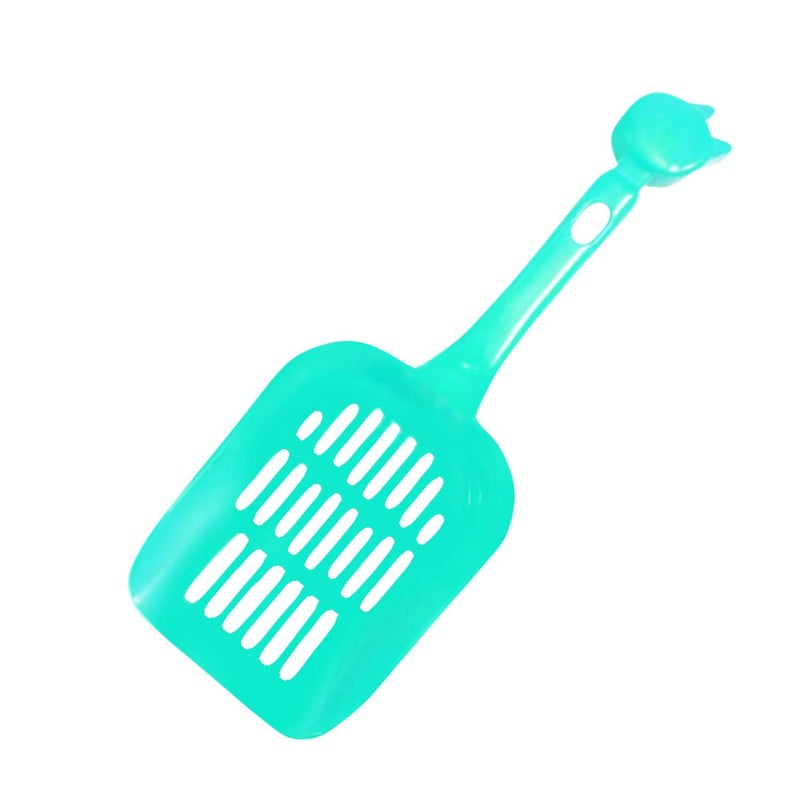 Premium Turquoise Cat Litter Scoop - Heavy-Duty Pet Waste Sifter - Durable High-Density Plastic Cleaning Shovel with Stylized Cat Handle & Hanging Hole (Sleek Vibrant Space-Saving Profile) - Manual Pet Waste Material Preservation Convenience & Cat Litter Box Facility Asset Management Template