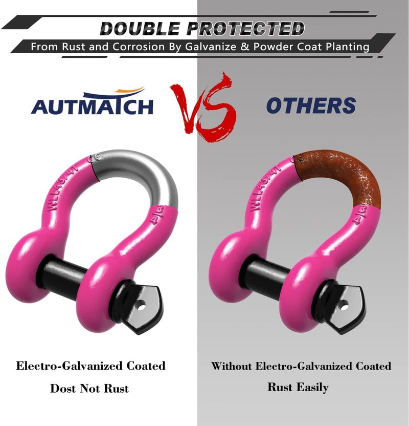 AUTMATCH D Ring Shackle 3/4" Shackles (2 Pack) 41,887Ibs Break Strength, Clevis Shackle with 7/8" Screw Pin and Shackle Isolator Washers Kit for Tow Strap Winch Off Road Vehicle Recovery, Pink - Image 5