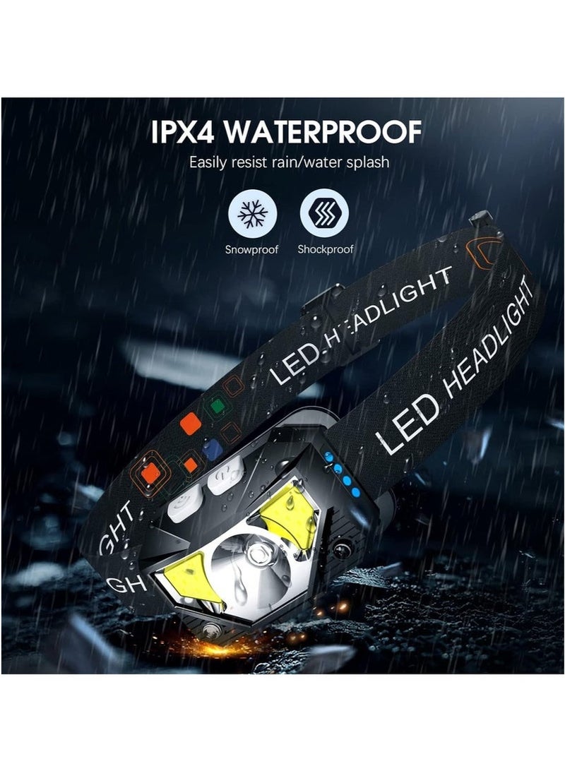 مصباح أمامي LED، مصباح 1200 لومن فائق الخفة وقابل لإعادة الشحن مع ضوء أحمر أبيض، مصباح رأس استشعار الحركة مقاوم للماء، 8 أوضاع للتخييم وركوب الدراجات والجري والصيد - Image 3