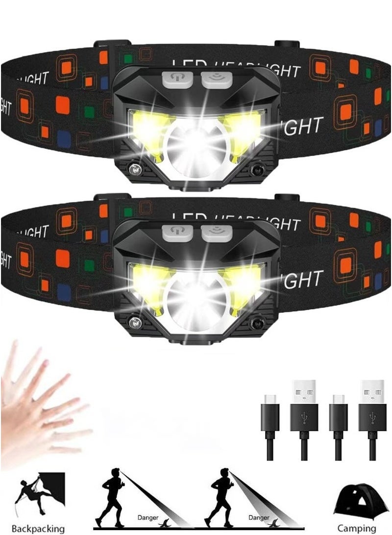 مصباح أمامي LED، مصباح 1200 لومن فائق الخفة وقابل لإعادة الشحن مع ضوء أحمر أبيض، مصباح رأس استشعار الحركة مقاوم للماء، 8 أوضاع للتخييم وركوب الدراجات والجري والصيد - Image 1