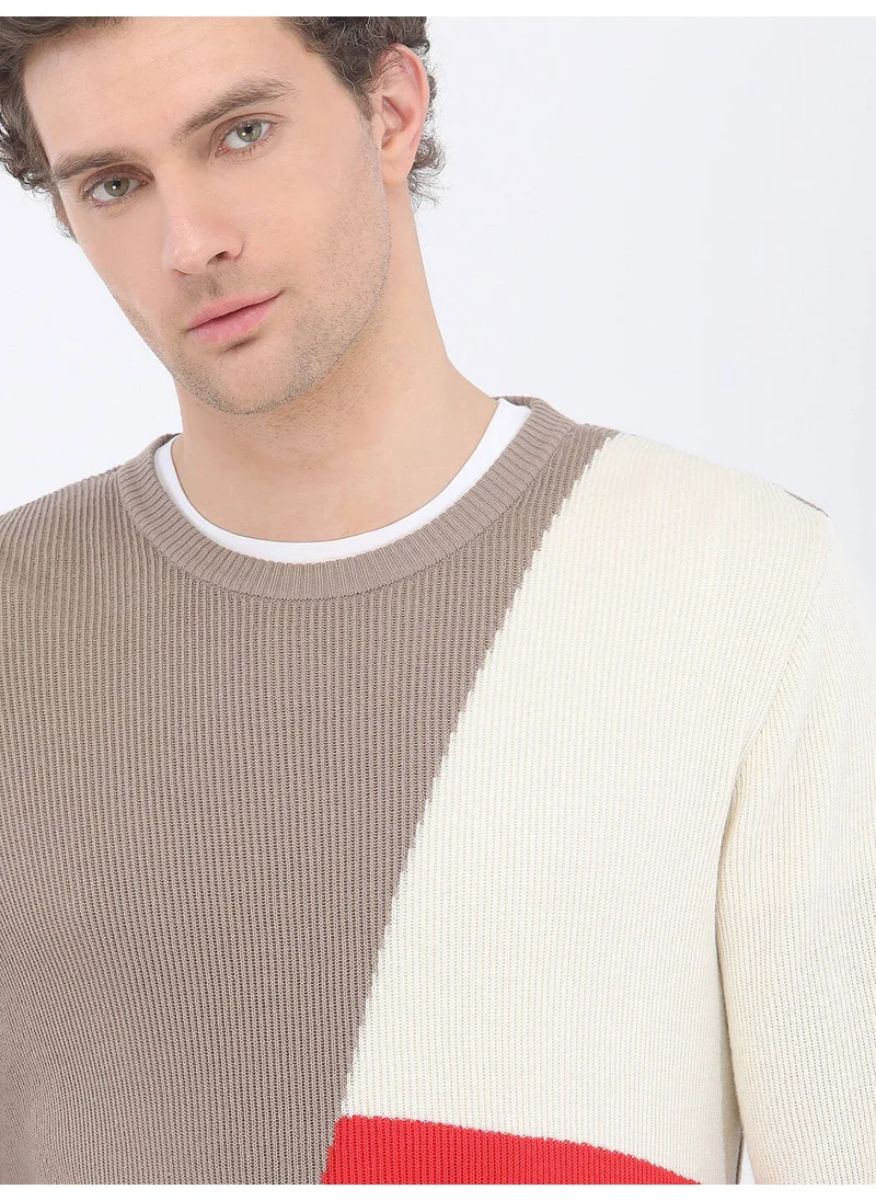 كيب Beige Crew Neck Cotton Blend Knitwear