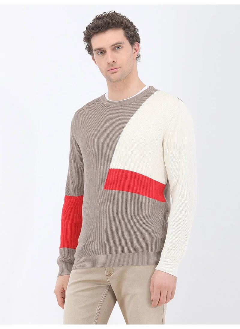 كيب Beige Crew Neck Cotton Blend Knitwear