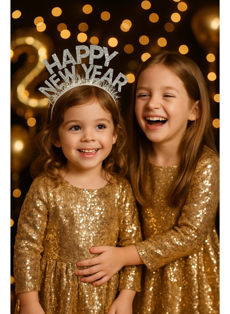 New Year's decoration 2026, a hairband with the phrase "Happy New Year" in shiny silver 3 Pieces - Image 3