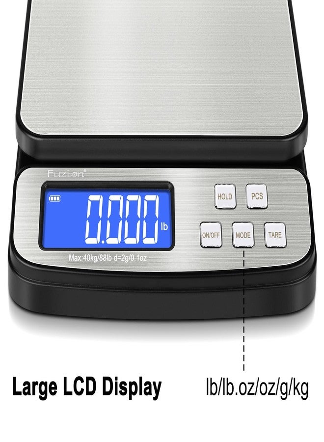 Fuzion Digital Shipping Postal Scale - 88lb x 0.1oz, Stainless Steel Platform, 5 Units, Hold/Tare/PCS Counting, Easy Calibration, Large LCD, Scale for Packages, All-in-1 Shipping Scale - Image 2