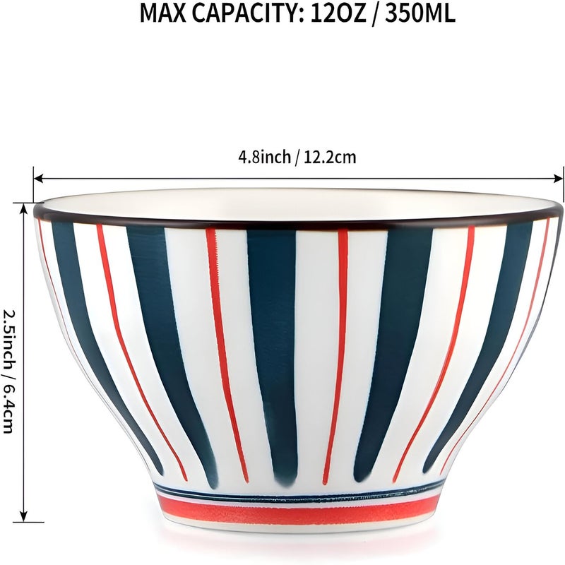 Amillee Ceramic Rice Bowls 10oz - Japanese Style Bowl Gift Set with Assorted Flower Patterns, for Cereal, Soup, Dessert, Snack, Salad, Noodles, Pasta - Ice Cream Bowls with Gift Box (2 Bowl Set) - Image 2