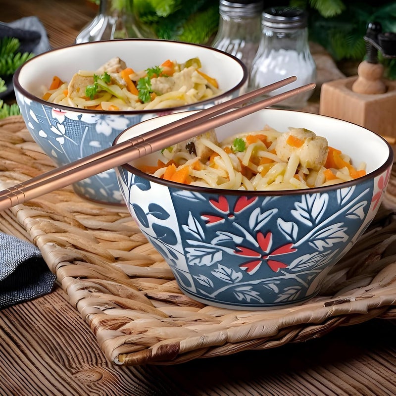 Amillee Ceramic Rice Bowls 10oz - Japanese Style Bowl Gift Set with Assorted Flower Patterns, for Cereal, Soup, Dessert, Snack, Salad, Noodles, Pasta - Ice Cream Bowls with Gift Box (2 Bowl Set) - Image 4