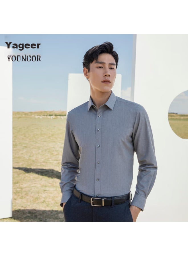 YOUNGOR قميص شباب من يونغور، خريف وشتاء، قميص عمل غير رسمي بأكمام طويلة، رمادي، مقاس 44 - Image 1
