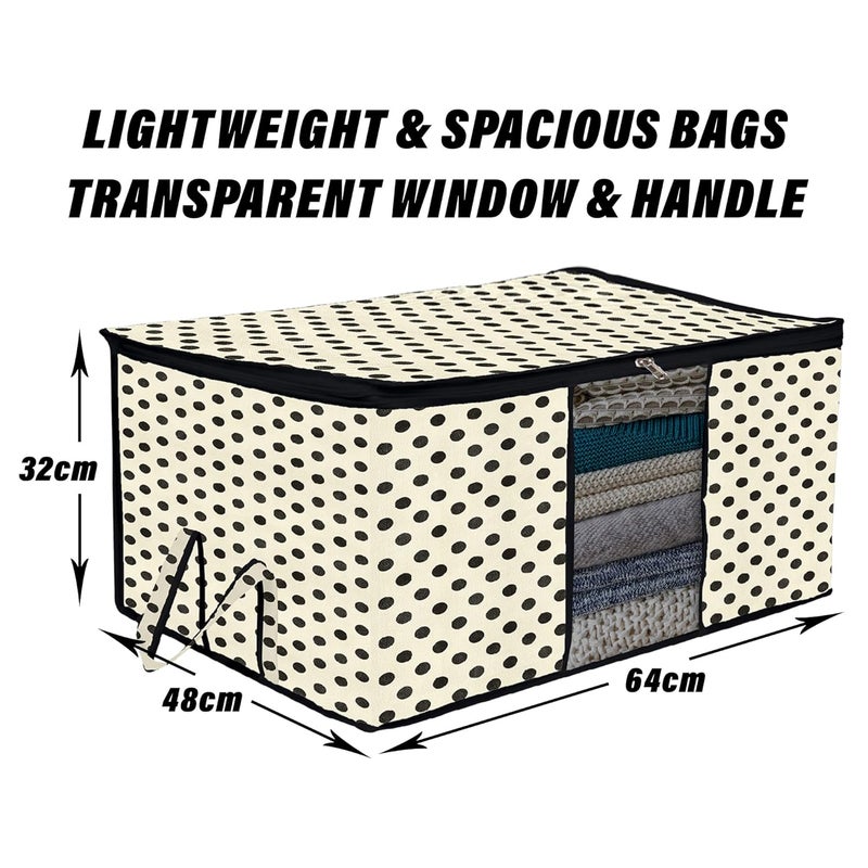 Kuber Industries Underbed Storage Bag DotDesign Blanket Cover with Clear Window Zipper Closure Handle Cloth Organizer Large Pack of 2 Cream - Image 3