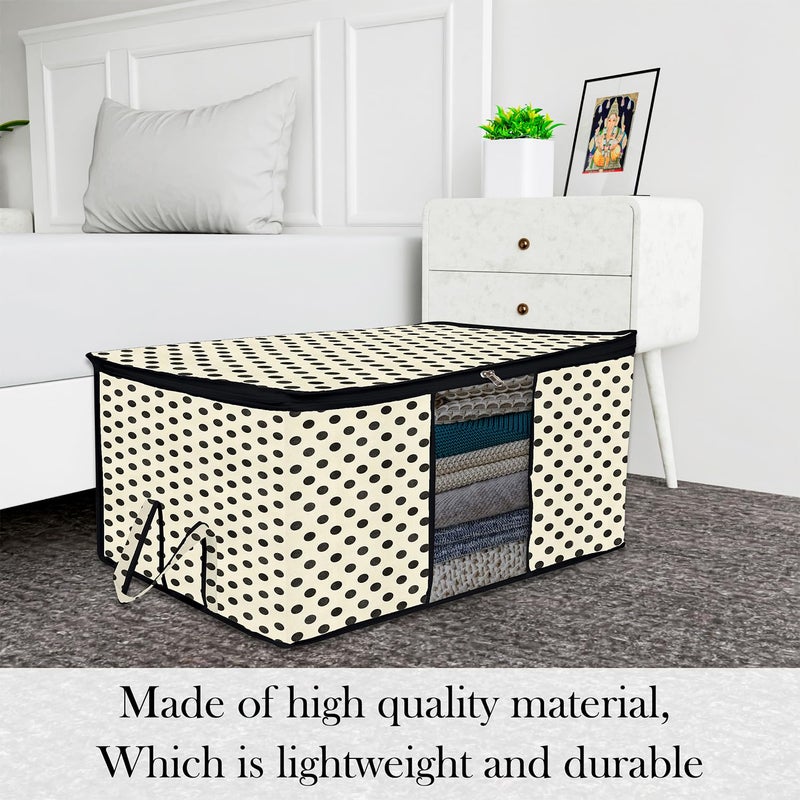 Kuber Industries Underbed Storage Bag DotDesign Blanket Cover with Clear Window Zipper Closure Handle Cloth Organizer Large Pack of 2 Cream - Image 2