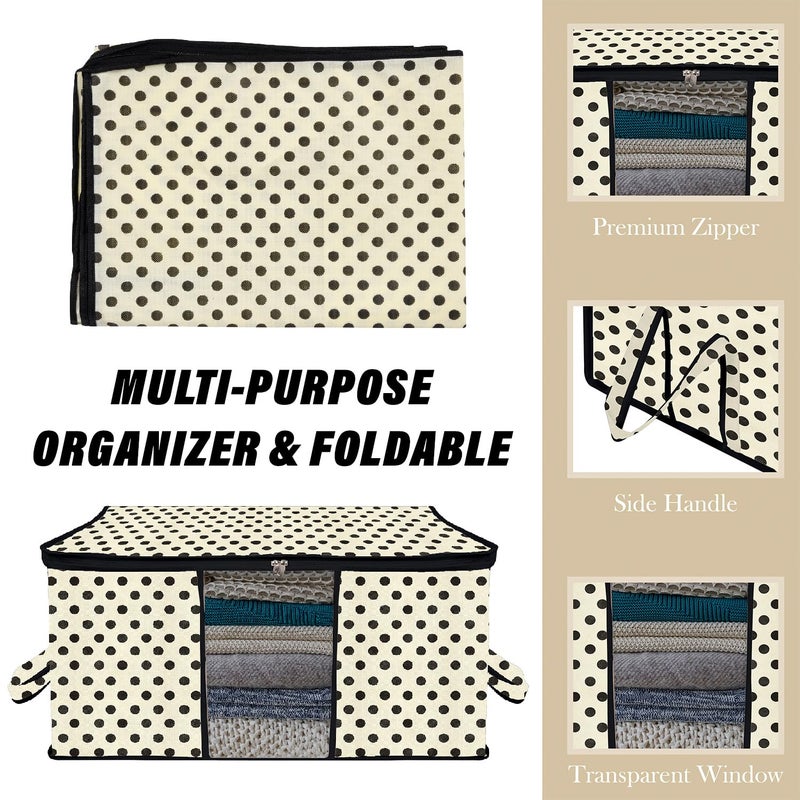 Kuber Industries Underbed Storage Bag DotDesign Blanket Cover with Clear Window Zipper Closure Handle Cloth Organizer Large Pack of 2 Cream - Image 4