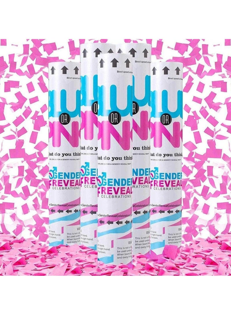 MARKQ مدفع قصاصات الورق الوردي مقاس 30 سم لإعلان الحمل ومستلزمات الحفلات للكشف عن جنس الطفلة 5 عبوات 30 سم - Image 1