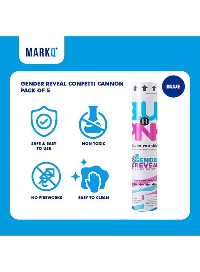 MARKQ مدفع قصاصات الورق الوردي مقاس 30 سم لإعلان الحمل ومستلزمات الحفلات للكشف عن جنس الطفلة 5 عبوات 30 سم - Image 2