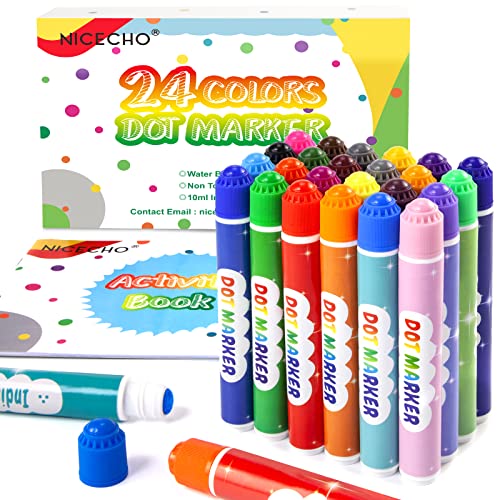 Nicecho Dot Markers, Washable Dot Markers Toddlers & Preschoolers, 24 Colors Bingo Paint Daubers Marker Kit with Free Activity Book - Image 1