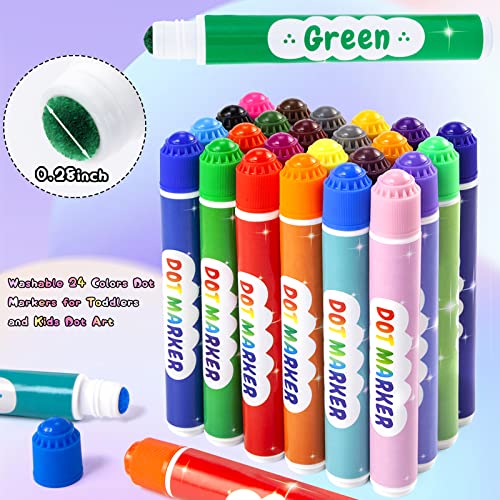 Nicecho Dot Markers, Washable Dot Markers Toddlers & Preschoolers, 24 Colors Bingo Paint Daubers Marker Kit with Free Activity Book - Image 2
