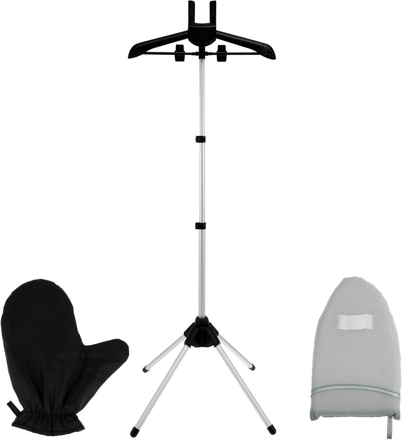 YLMFTNU Garment Steamer Hanger with Ironing Glove, Telescopic Clothes Steamer Stand, Garment Hanger for Steaming Clothes, Steam Iron Stand Rack for Vest Overcoat Suit (Black) - Image 1