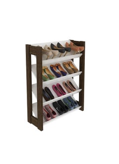 DANUBE HOME Lean 4 Tier Shoe Cabinet 12 Pairs Of Shoes Modern Design Furniture Wooden Shoe Organizer For Entryway Hallway Living Room L 69x26.2x90.5 Cm White/Walnut  - Image 3