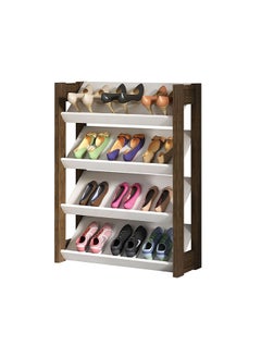 DANUBE HOME Lean 4 Tier Shoe Cabinet 12 Pairs Of Shoes Modern Design Furniture Wooden Shoe Organizer For Entryway Hallway Living Room L 69x26.2x90.5 Cm White/Walnut  - Image 4