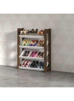DANUBE HOME Lean 4 Tier Shoe Cabinet 12 Pairs Of Shoes Modern Design Furniture Wooden Shoe Organizer For Entryway Hallway Living Room L 69x26.2x90.5 Cm White/Walnut  - Image 1