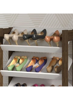 DANUBE HOME Lean 4 Tier Shoe Cabinet 12 Pairs Of Shoes Modern Design Furniture Wooden Shoe Organizer For Entryway Hallway Living Room L 69x26.2x90.5 Cm White/Walnut  - Image 5
