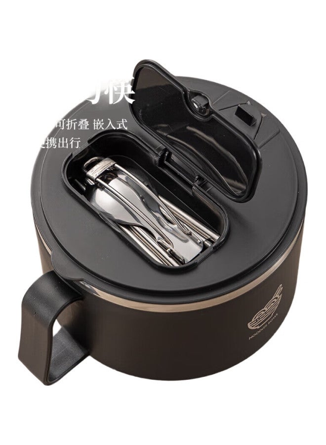 GRASEY Guangyi 304 Stainless Steel Ramen Bowl, Large Capacity Lunch Box For Students And Office Workers, Black With Spoon And Chopsticks Gy7348 - Image 1