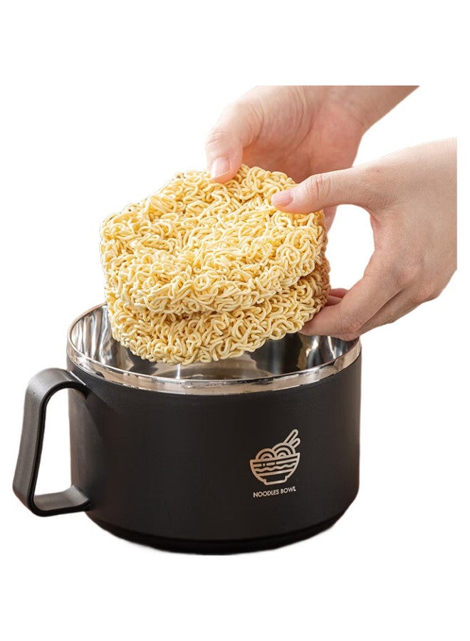 GRASEY Guangyi 304 Stainless Steel Ramen Bowl, Large Capacity Lunch Box For Students And Office Workers, Black With Spoon And Chopsticks Gy7348 - Image 3