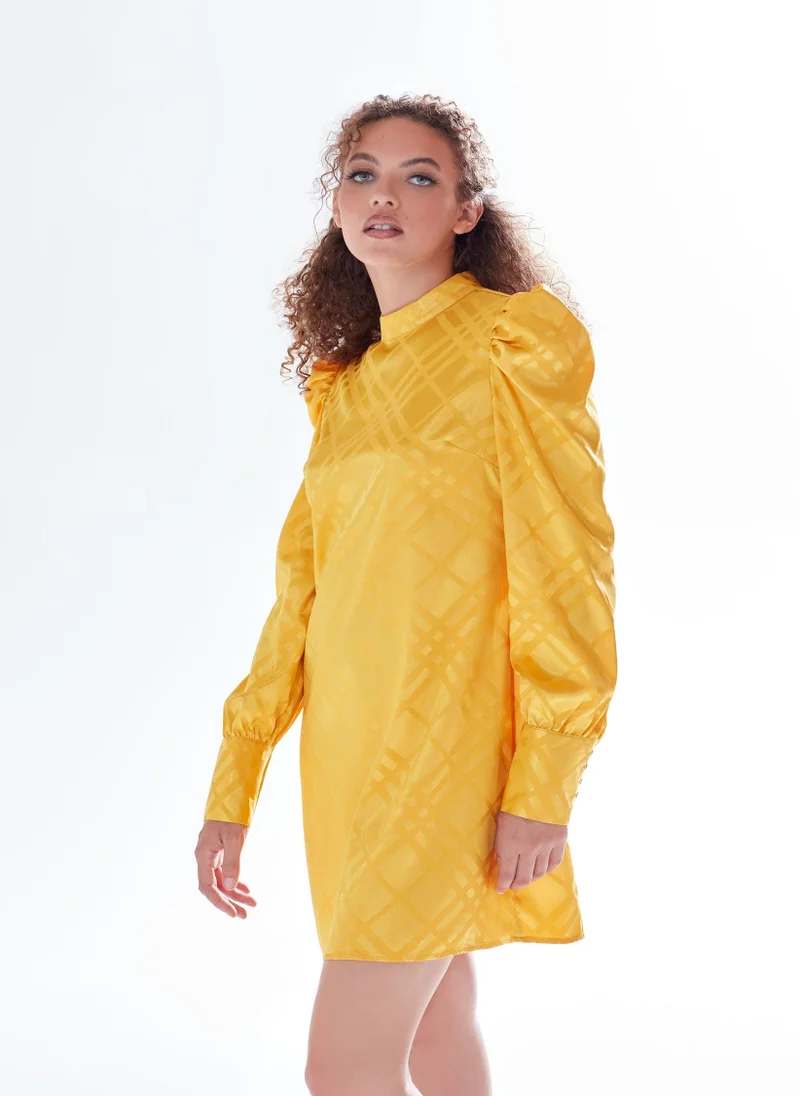 Liquorish Mustard Check Jacquard Mini Dress