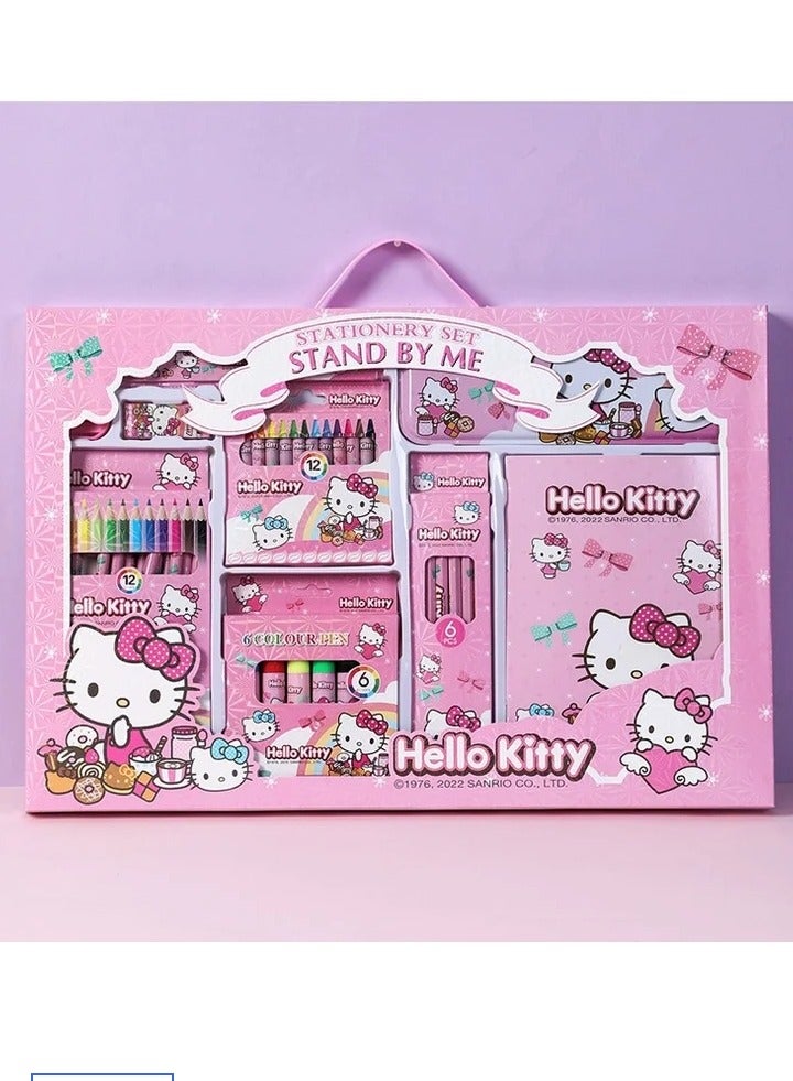 Hello Kitty Stationary Kit For kids - 41Pcs Items Pencil Box Colours Eraser and Sharpener -Return Gift kids/Hello Kitty School kids Set Return Gifts