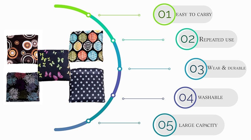 Elios Designer Pattern Reusable and Foldable Shopping Bag/Tote Hand Bag/Travel Bag/Grocery Bag | Heavy Duty, Eco Friendly | Compact, Lightweight and Convenient - Image 3