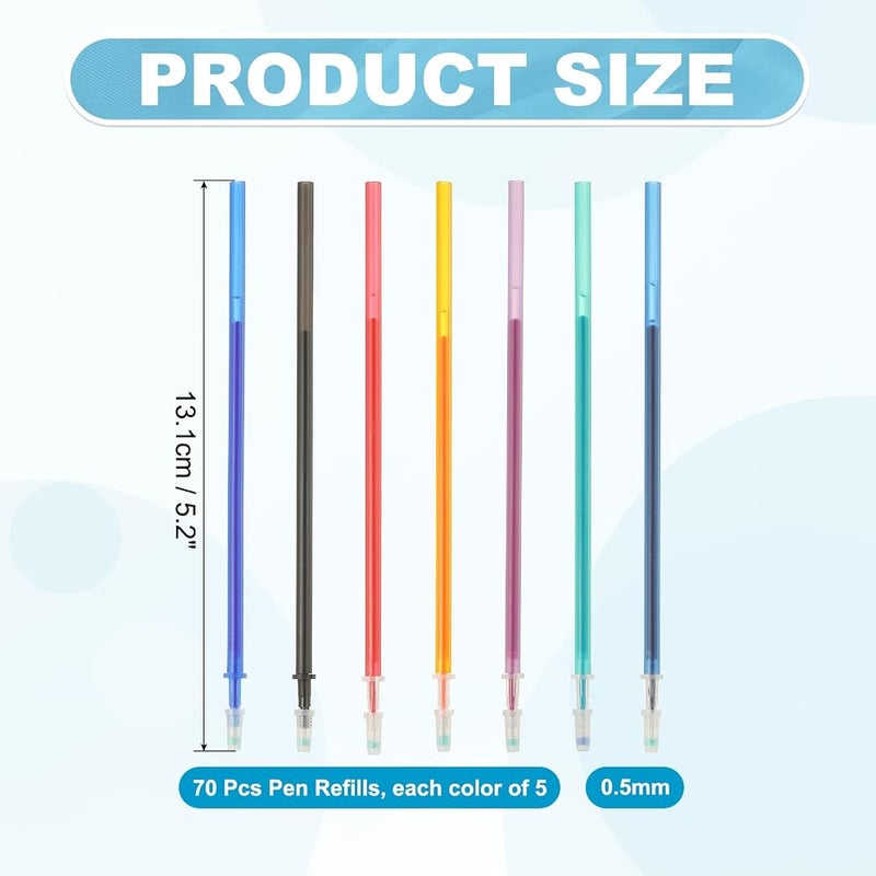 PATIKIL 70 Pcs Erasable Gel Pens Refills, 0.5mm Heat Erasable Pens Refills for Fabric Disappearing Ink Fabric Marking Pen for Sewing Quilting Writing, Multicolor Ink - Image 2