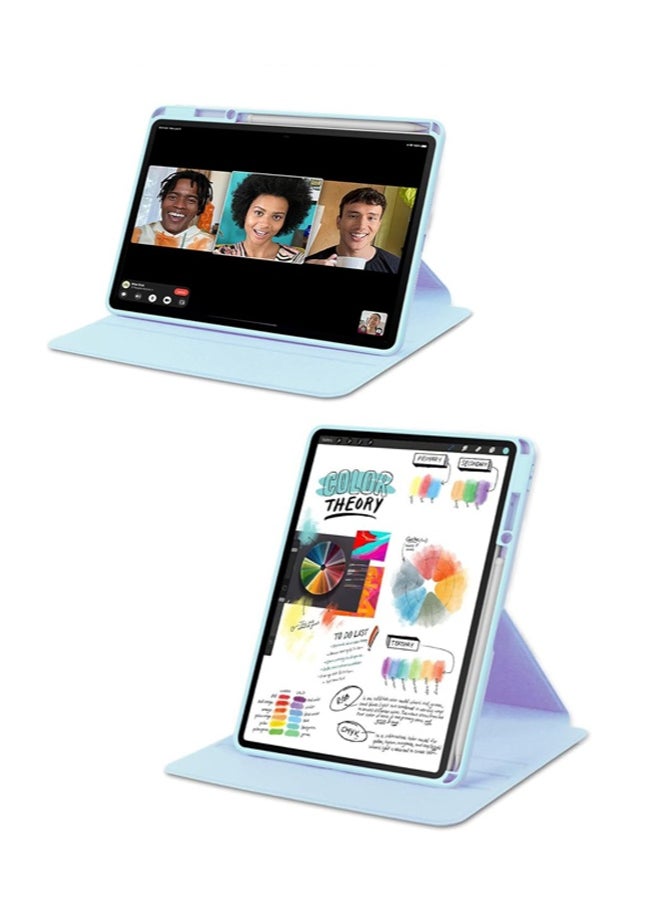 for iPad 2025 (11th Generation) A16 11-inch Case Cover, Tablet Protective Case With Pen Slot, Acrylic 360 ° Rotating Design, Automatic Wake-up/sleep, Soft Leather,Blue