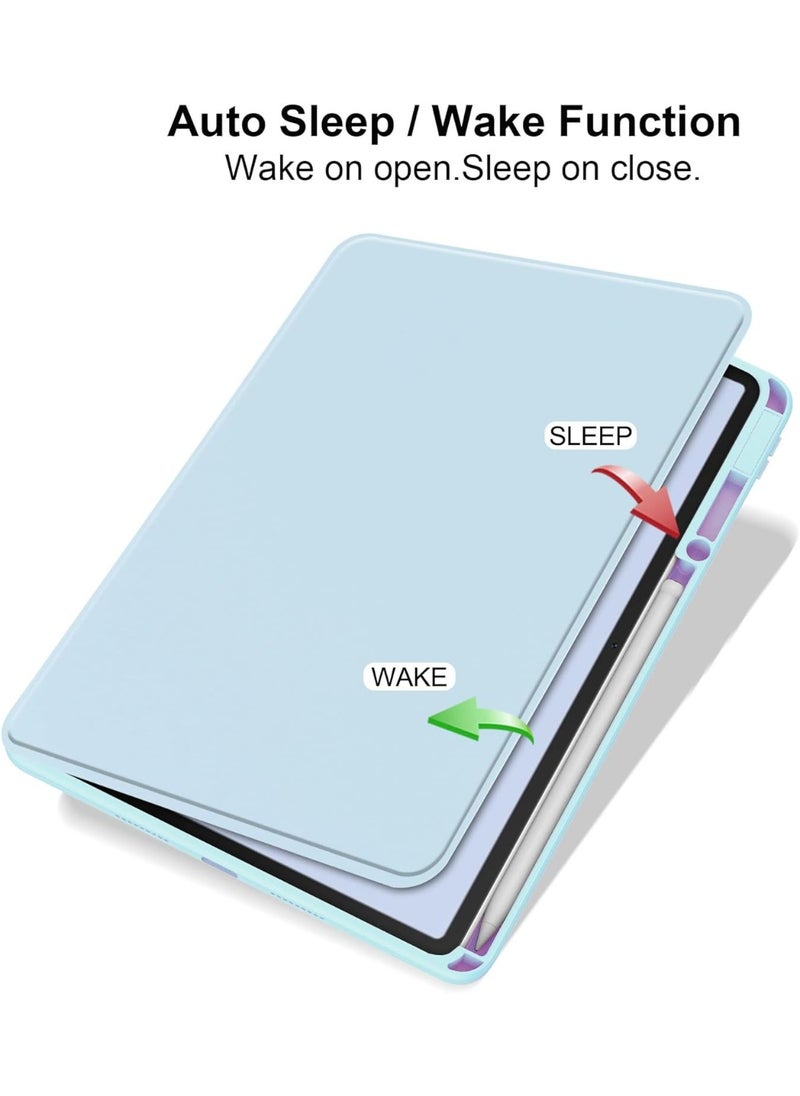 for iPad 2025 (11th Generation) A16 11-inch Case Cover, Tablet Protective Case With Pen Slot, Acrylic 360 ° Rotating Design, Automatic Wake-up/sleep, Soft Leather,Blue