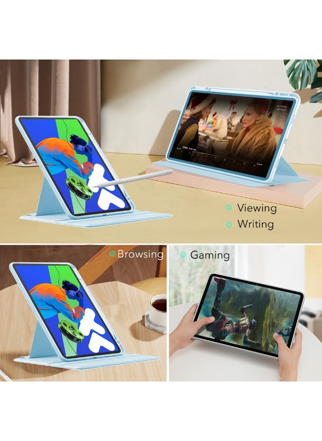 for iPad 2025 (11th Generation) A16 11-inch Case Cover, Tablet Protective Case With Pen Slot, Acrylic 360 ° Rotating Design, Automatic Wake-up/sleep, Soft Leather,Blue