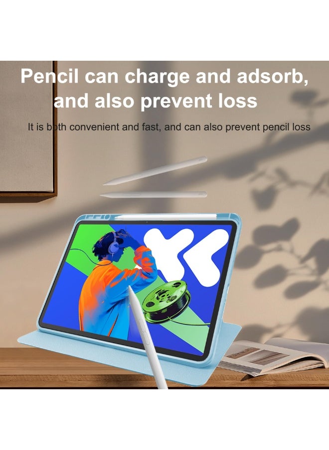 for iPad 2025 (11th Generation) A16 11-inch Case Cover, Tablet Protective Case With Pen Slot, Acrylic 360 ° Rotating Design, Automatic Wake-up/sleep, Soft Leather,Blue