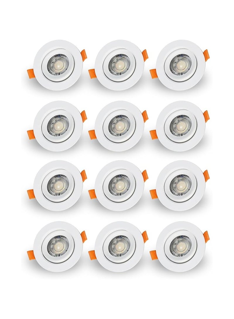 LED Spotlight, 3 Light Colors in 1 Spot Bulb, 6W LED Ceiling Light, Round Frame (12pcs), Glass 