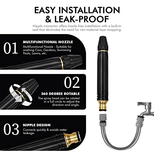 OUTO Garden Hose Nozzle 100% Heavy Duty Metal High-Pressure Water Spray Gun with Adjustable Spraying Modes for Watering Plants Pipe Showering Pet Washing Bike & Car Cleaning Baby Bath Garden Toys - Image 5
