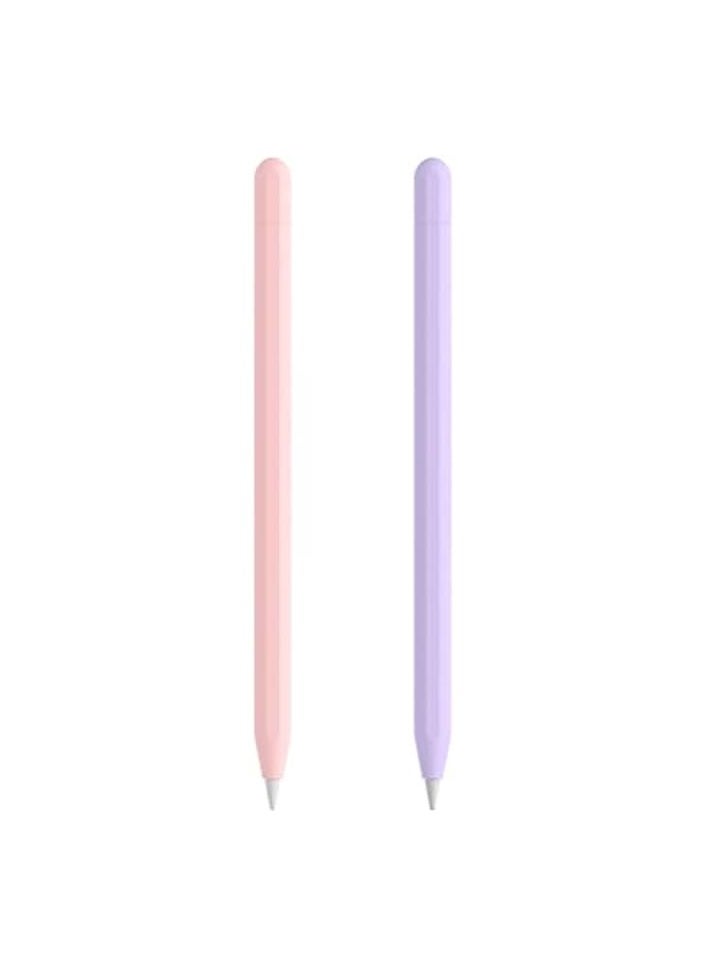 erorex 2pcs Stylus Pencil Cover Silicone Nibs Cover Anti- Slip Case Touch Screen Pen Sleeve Accessories Compatible for Pencil 2 Pink Purple  - Image 1