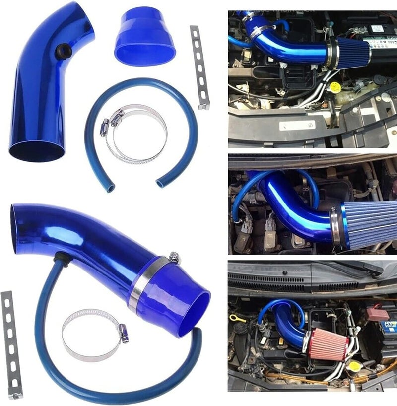 AUTO MT فلتر هواء السيارة K N + أنبوب سحب هواء بارد 3 إنش عالمي لأداء السيارة فلتر توربو من الألمنيوم مجموعة أنبوب تدفق الهواء (أنبوب سحب هواء بارد BLU + فلتر هواء K N) - Image 4