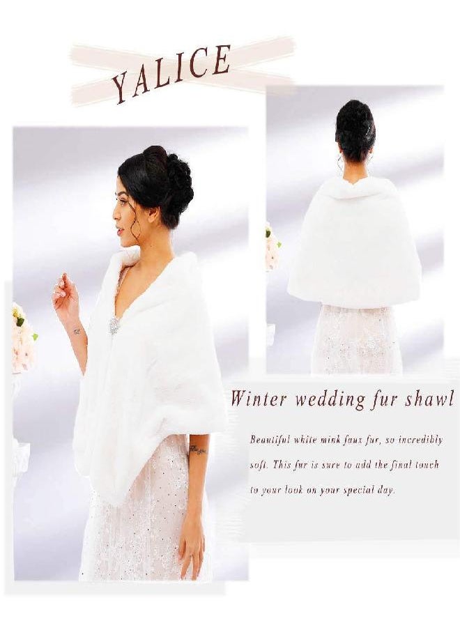 Yalice Yalice Women's Wedding Faux Fur Shawl and Wraps Bridal Fur Stole Cape Fur Scarf for Bride and Bridesmaids (White)  - Image 1