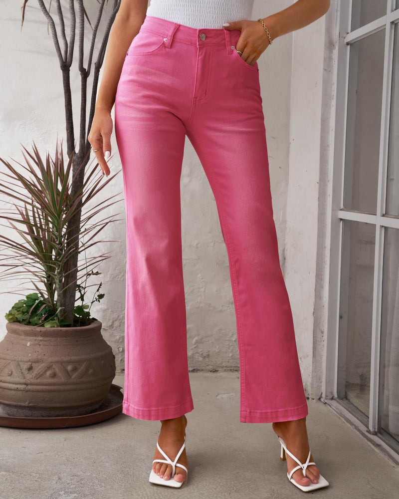 Luvamia 2024 Wide Leg Jeans for Women High Waist Stretchy Classic Baggy Flare Jeans Denim Pants Hot Pink Size Medium US Size 8 to 10 - Image 2