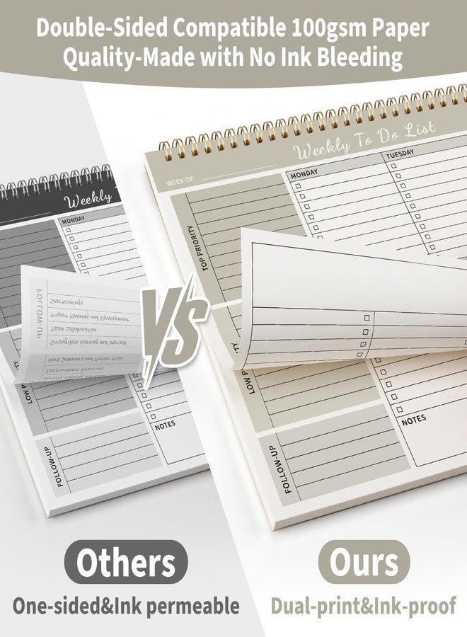 ALKALO Weekly To Do List Notepad, 52 Undated Sheets （8.5"×11") Duplex-printed Daily Planner For Work Home School Office Desk Accessories Supplies & Goal Setting Tasks - Beige - Image 5