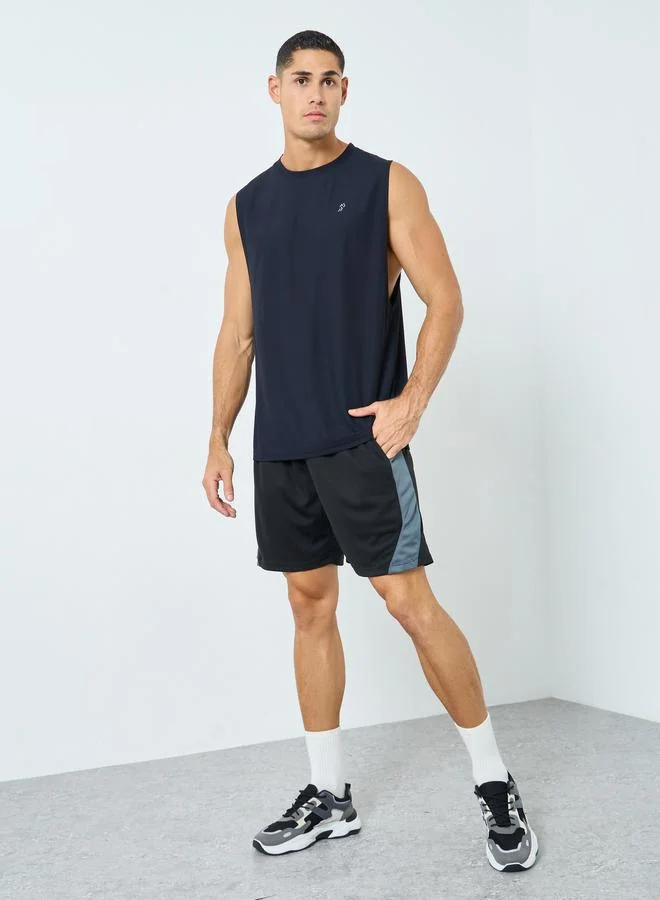 Styli Active Men Black Color Block Regular Fit Active Shorts