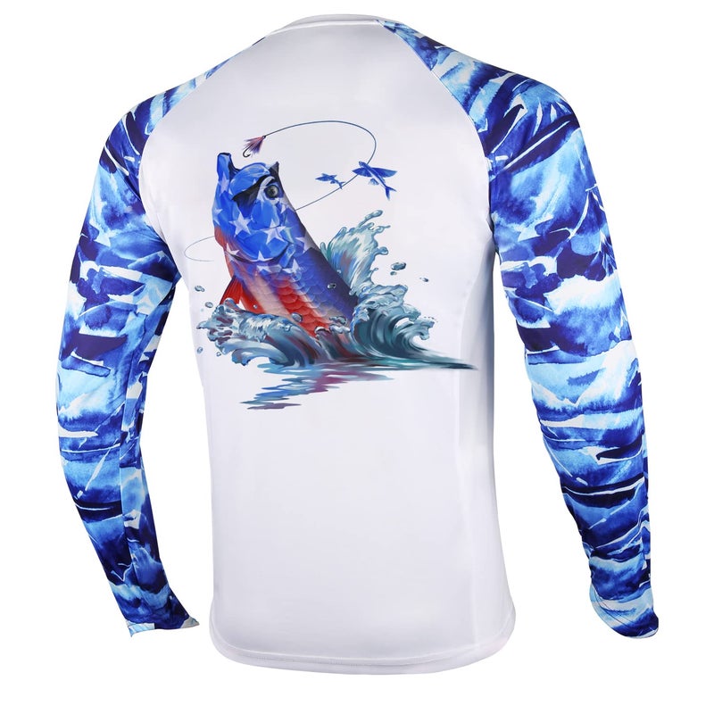 Palmyth Fishing Shirt for Men Long Sleeve Sun Protection UV UPF 50+ T-Shirts with Pocket (Leaping Tarpon, XX-Large) - Image 1